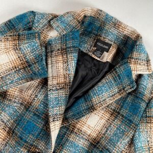 FOCUS 2000 Women's Plaid Blazer‎ Jacket Teal Blue Brown Tweed Wool Blend Size 6